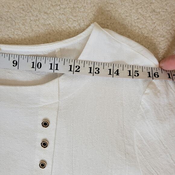 Size 2X Cotton Blend Embroidered White Textured Pullover Short Sleeve Top Blouse - Picture 9 of 15